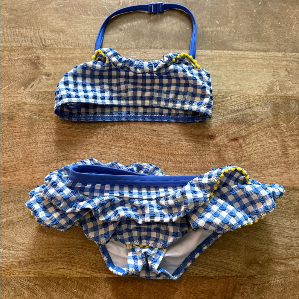 Boden Blue and White Checkered Kids Bikini